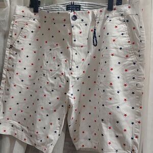 Denim & Flower Cream Shorts with Red and Navy Star Print